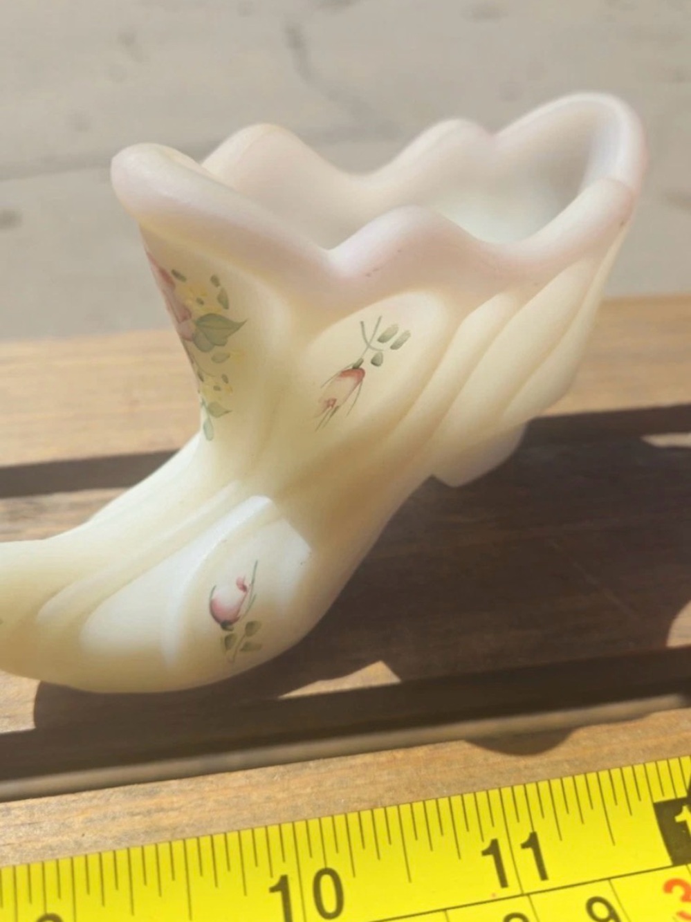 Fenton Handpainted Satin Glass Colonial Shoe Slipper Vase Signed USA